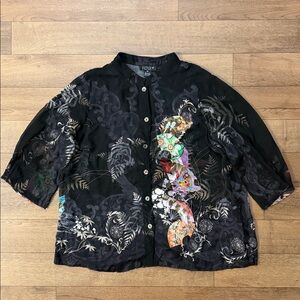 Citron Santa Monica Size 2X Button Down Blouse Silk & Rayon Blend Top Whimsigoth